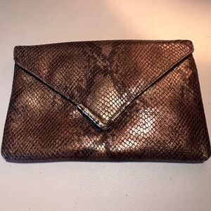 Elaine Turner NWT Envelope Clutch in Bronze Snake-Textured Leather
